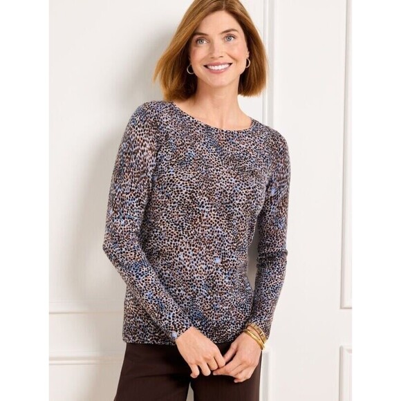 Talbots Merino Wool Scoop Neck Sweater Women's Size Medium Leopard Dot Colorful - Picture 1 of 10